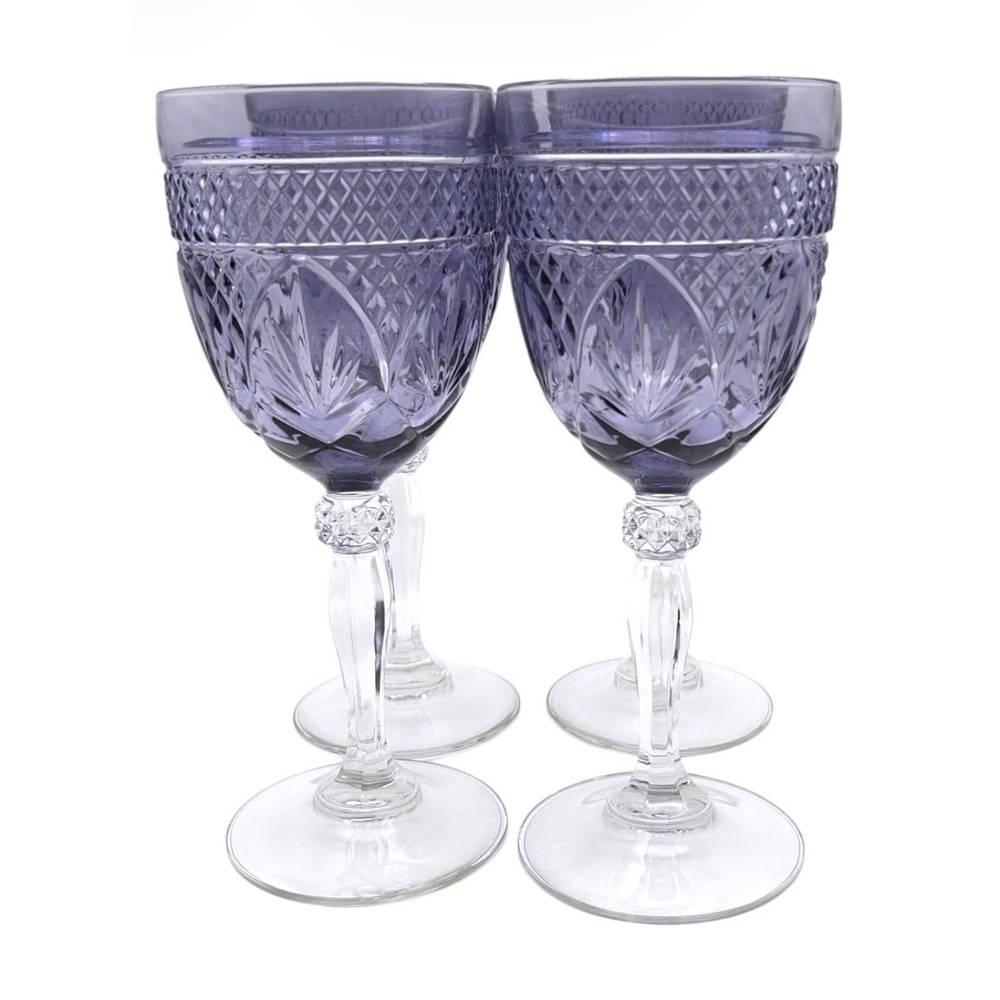 Set 4 Cristal D'Arques Durand Antique Amethyst Crystal Water Goblets 8" Purple